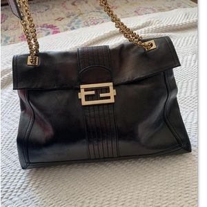 Fendi leather black bag with gold chain